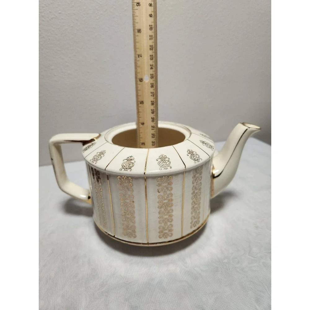 Vintage Sadler Staffordshire England Teapot Gold Gilt Filigree Cream 3094